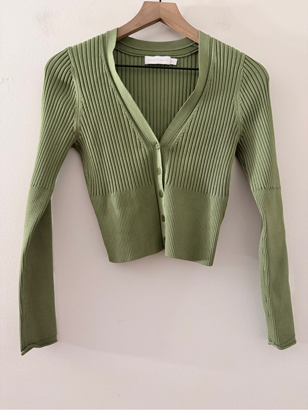 JONATHAN SIMKHAI ailany shrunken cardigan green ribbed long sleeve M